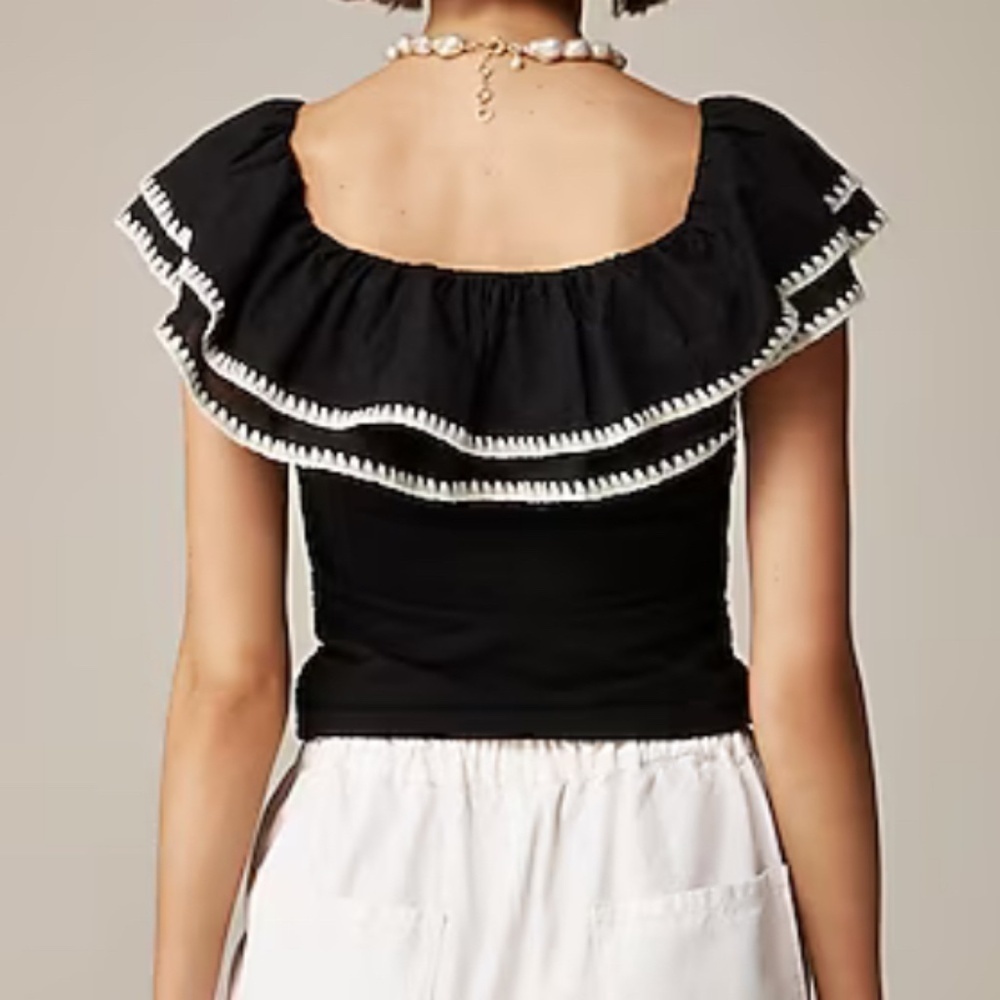 J Crew Ivory Off The Shoulder Ruffle Top XXS NWT - Picture 2 of 5